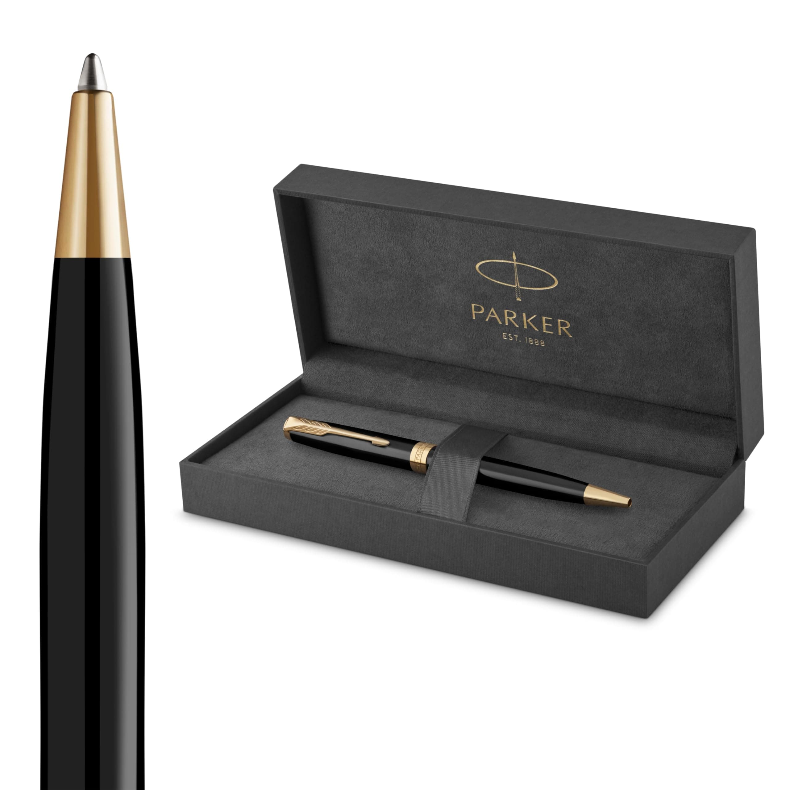 Sonnet Ballpoint Pen Black Lacquer with Gold Trim Medium Point Black Ink (1931497)