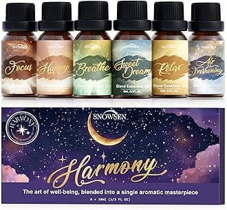 Essential Oil Blends, Harmony Essential Oil Set - Breathe, Sweet Dream, Relax, Happy, Focus, Air Freshening, Essential Oils for Diffusers for Home, Candle Making, Freshie Scents, Aromatherapy