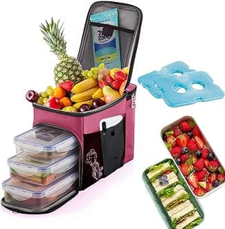 TOP&TOP Insulated Lunch Box and Cooler Bag for Women, Men - 13"L x 7"W x 9"H, 3 Reusable Meal Prep Containers, 2 Ice Packs, Detachable Shoulder Strap, Leakproof and Easy to Clean