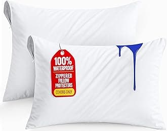 Waterproof Zippered Pillow Protectors (White, Pack of 2 | 51 x 71 cm)