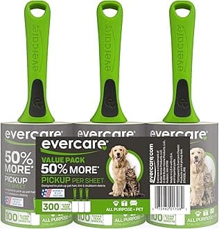 Evercare Value Pack of 3 All Purpose Stick Pet Hair Lint Rollers, 100 Sheets Each, Total 300 Sheets, Green