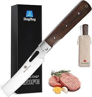 Folding Chef Knife 4.8" Sharp 440A Stainless Steel Blade Wooden Handle Pocket Foldable Japanese Style Kitchen Knife for Outdoor Camping Cooking