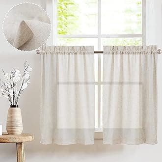 jinchan Beige Kitchen Curtains Linen Tier Curtains 24 Inch Farmhouse Cafe Curtains Light Filtering Small Window Curtains Flax Country Rustic Rod Pocket Bathroom Laundry Room RV 2 Panels Crude