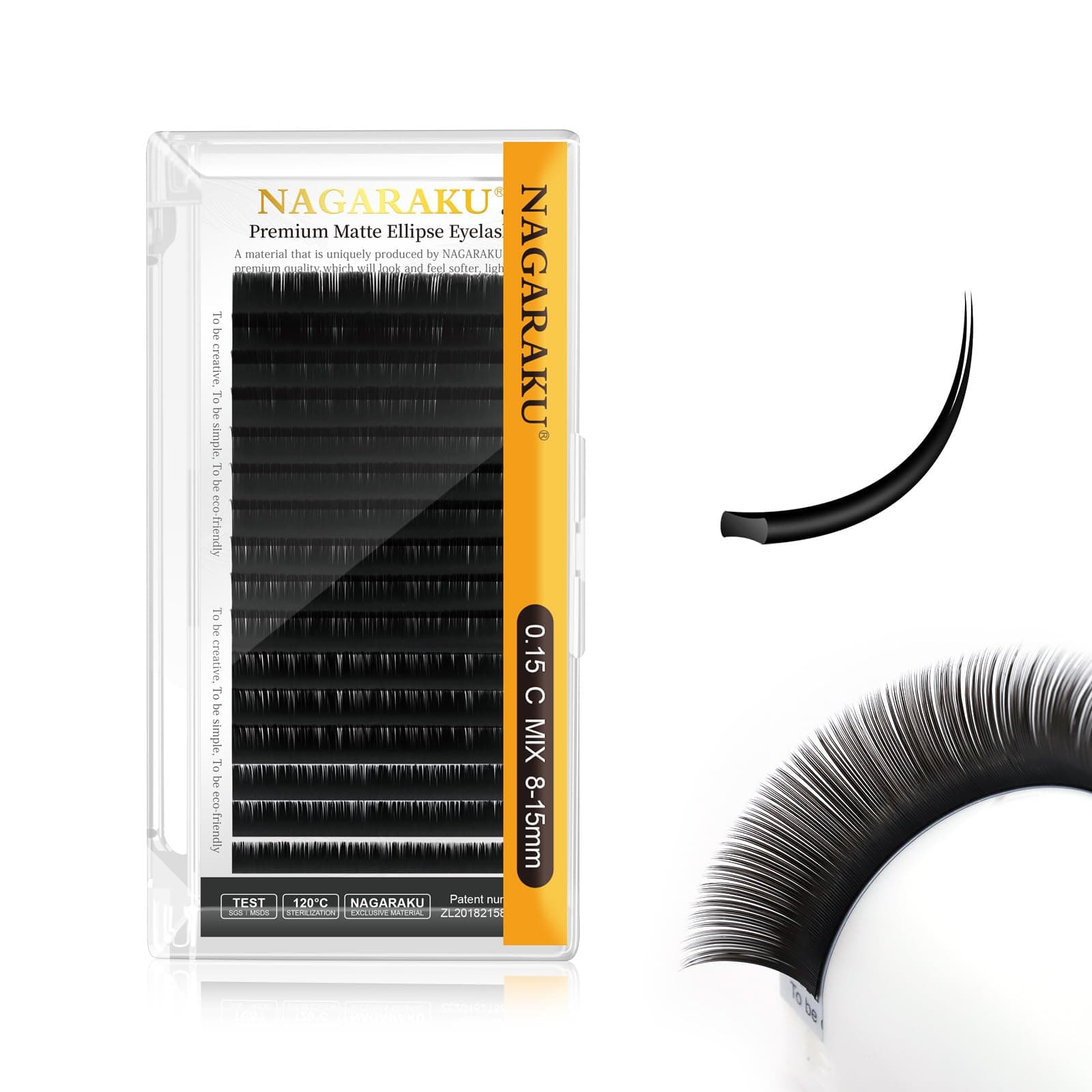 NAGARAKU Double Tips Ellipse Eyelash Extensions Lighter Thinner Flat Split Tips Individual Lash 0.15mm C curl 8-15mm Mix Tray Matte Black Faux Mink Classic False Lash Supplies 16 Rows