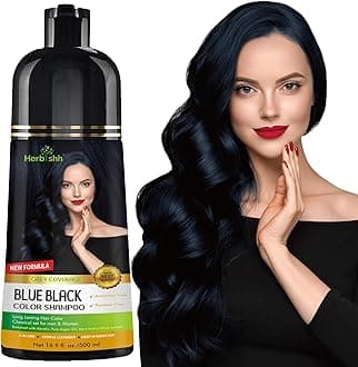 Herbishh Hair Color Shampoo - Magic Long-Lasting Hair Dye for Gray Hair Coloring in Minutes - 500 Ml - 3-In-1 Ammonia-Free Formula (Blue Black)