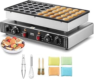110V Mini Dutch Pancake Baker, 50PCS 1700W Commercial Electric Nonstick Waffle Maker Machine, 1.8 Inches Pancake Maker with 2 Thermostats & 2 Timers Separate Control, for Home and Restaurants