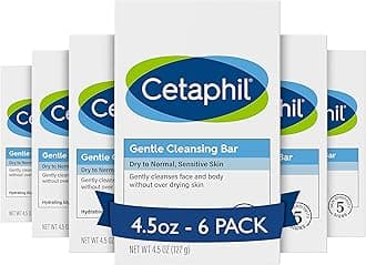 Cetaphil Gentle Cleansing Bar, 4.5 oz Bar (Pack of 6), Nourishing Cleanser Bar For Dry, Sensitive Skin, Non-Comedogenic, (Packaging May Vary)