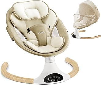LAREX Baby Swing Infant Swing Electric Toddler Baby Rocker Portable for Newborn Boy Girl, 5 Sway Speeds with Remote Control, 10 Preset Melodies and Bluetooth, 0-6 Months Max 20 Lbs (Khaki)