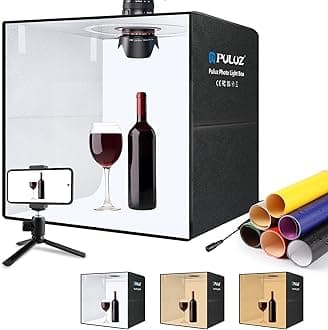 PULUZ Light Box for Product Photography, 20"x20" Portable Photo Studio Large Photo Booth Lightbox Jewelry Food Photography Picture Box with Dimmable 160 LED Lights & 12 Color Backdrops