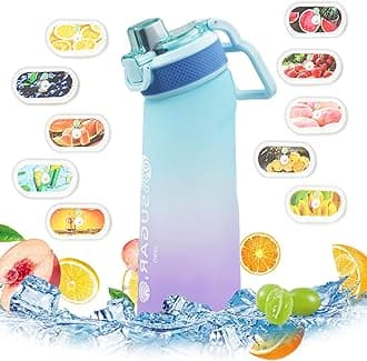 Water Bottle, 700ml BPA Free Drinking Bottles with 10 Random Flavour Pods Scented 0 Sugar Calorie, Water Cup with Straw for Gym School Outdoor, Blue (Blue & Purple)
