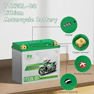 YTX20L-BS Lithium Motorcycle Battery LiFePO4 12.8V 10Ah 580-750CCA Powersports Battery For Motorcycle Compatible ATV, UTV, Jet Ski, Tractor, Scooter, PWC, Seadoo