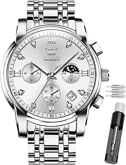 OLEVS Male Wrist Watches, Analog Quartz Business Stainless Steel Waterproof Luminous Luxury Casual Big Diamond Dial Date Multi-Function Chronograph for Man