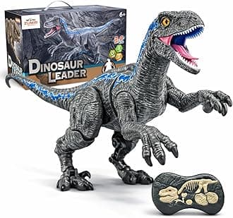 Remote Control Dinosaur Toy for Kids – RC Velociraptor Robot Dinosaur, Walking Robotic Dino with Lights & Roaring Sound, 2.4GHz Electronic Pet Dino Toy with Fossil Remote for Boys & Girls