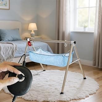Automatic Cradle for Baby - Electric Swing Cradle with Adjustable Speed - Semi-Foldable Frame with Blue Cloth and Mosquito Net - Baby Palna/Jhula for Kids of 0 to 3 Years - Carry Upto 20kgs
