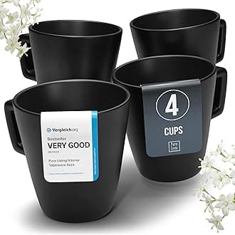 Stoneware coffee mugs set 4 pcs – 10.5 oz matte black ceramic cups – Dishwasher and microwave safe – Stylish large mug set – Dinner service Pure Living