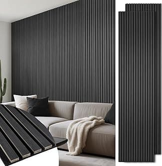 Wood Slat Wall Panels 2 Pack 106" x 23.6", Acoustic Wooden Panel for Wall, Soundproof 3D Fluted Panels for Interior Wall Decor, Living Room, Bedroom - Black (Cover Approx.35 sq.ft)