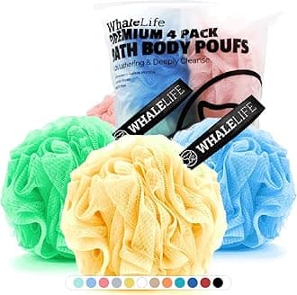 Shower Loofah Sponge Large Colorful Set 4 Pack Body Scrubber Mesh Pouf Ball