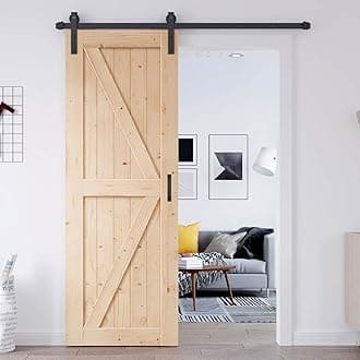 EaseLife 30in x 84in Sliding Barn Door with 5FT Track Hardware & Handle Included,DIY Assemblely,Easy Install,K-Frame
