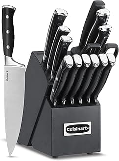 15-Piece Knife Set with Block, High Carbon Stainless Steel, Forged Triple Rivet, Black/Black C77BTR-15PBK