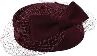 Pillbox Hat Fascinator Beret Wedding Party Top Hat Church Wool Hat for Women - Purple -