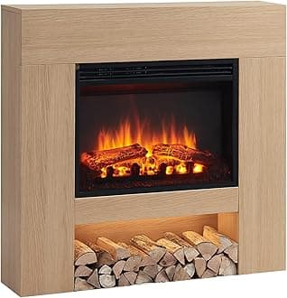 FLAMME 37" Beadell Electric Fireplace Suite Natural Oak Colour Includes 2000w Heater with Glass Fronted Flame Effect, Remote Control