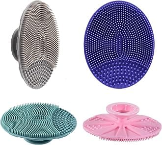INNERNEED Silicone Face Cleansing Scrubber, Exfoliating Scrub Manual Handheld Facial Brush Blackhead Remover, Food-Grade Soft Bristle (Pack of 4)