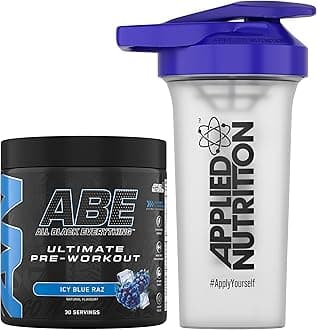 Bundle ABE Pre Workout 375g + 700ml Protein Shaker | All Black Everything Pre Workout Powder, Energy & Physical Performance with Creatine, Beta Alanine (ICY Blue Raz)