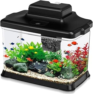 Small Fish Tank Ultra-Clear 1.6 Gallon Aquarium Starter Kits with LED Lighting and Filter System Beginner-Friendly Mini Betta Aquarium for Small Fish Shrimp Desktop Room Decoration