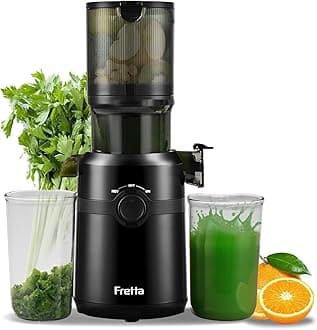 Cold Press Juicer Machines,Fretta Slow Masticating Juicer Machines with 4.25" Large Feed Chute,Fit Whole Fruits & Vegetables Easy Clean Self Feeding,High Juice Yield,Tritan BPA-Free,Onyx Black