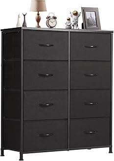 DUMOS 8 Drawer Dresser for Bedroom, Fabric Storage Organizer with Sturdy Metal Frame, Wooden Top Chest of Drawers for Closet Entryway Guest Room,Matte Black