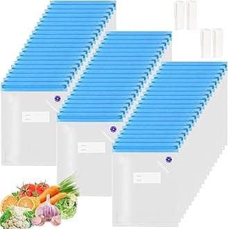 Sous Vide Bags 60pcs Reusable Vacuum Sealer Bags with 4 Sealing Clips, Reusab...