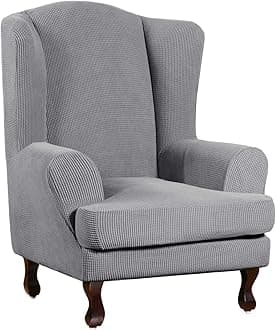 Turquoize Wingback Chair Covers 2 Piece Wing Chair Slipcover Stretch Slipcovers for Wingback Chairs Wing Chair Cover Spandex Jacquard Fabric with Elastic Bottom Non-Slip Furniture Cover, Dove