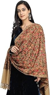 ZamourKashmir Women Stole Scarf Wrap Shawl with Indian Embroidery Flower - 6376