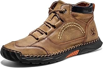 FLYLAND Men's Casual Leather Shoes Ankle Chukka Boots Fashion Sneakers Handmade Lightweight Loafers Mid Top Dress Boots Walking Driving Shoes