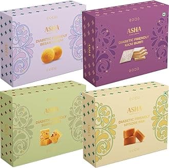 Premium Handcrafted Diabetic Friendly Mysore Pak,Kaju Katli,Besan Laddu & Soan Papdi|250G|Authentic Indian Dessert Made With Pure Ghee & Low GI Sugar|For Any Occasion & Celebration