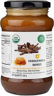 INDIGENOUS HONEY Raw Organic Honey with Infused Clove NMR Tested NPOP Organic Certified Pure Natural Unprocessed Sugar free Honey added Immunity Booster- 530 g Glass Jar
