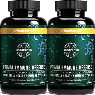 - Primal Harvest Primal Immune Defense: 10-in-1 Immune Support with Probiotics, Zinc, Vitamins C, B6, D3 & K2, Immune Booster for Adults 60 Capsules (2-Pack)