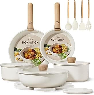 CAROTE 17pcs Pots and Pans Non Stick, Cookware Sets Detachable Handle, Induction Kitchen Pots and Pans,NonStick Cooking Set, Oven/Dishwasher/Fridge Safe, Space Saving