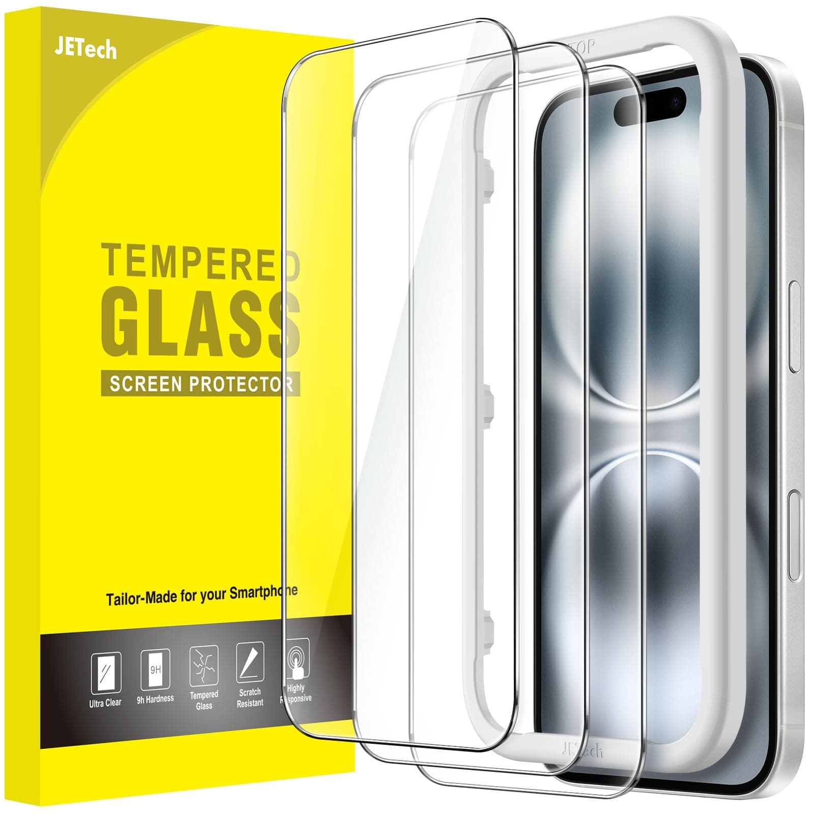 Screen Protector for iPhone 16 6.1-Inch, Tempered Glass Film with Easy Installation Tool, Case-Friendly, HD Clear, 3-Pack