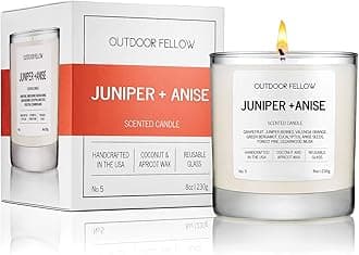 Outdoor Fellow Juniper + Anise Scented Candle, 8oz, Coconut & Apricot Wax Blend, Juniper Berry, Zesty Grapefruit, Citrus Peel, Reusable Glass, 40-50 Hour Burn Time