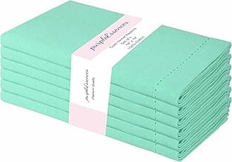 PurpleEssences Set of 6 Hemstitch Cloth Dinner Napkins 100% Cotton - Soft Durable Washable - Ideal for Wedding Christmas Holiday Winter - Perfect Everyday Use Table Linen 18x18 - Turquoise