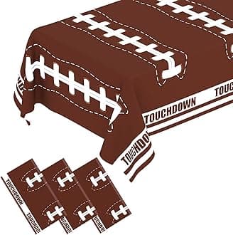 QISOLIY Football Theme Tablecloths 3 Pack - Disposable Plastic Brown Tablecloths (54"x108") Sports Ball Party Table Covers for Birthday Party, Outdoor Picnic, BBQ