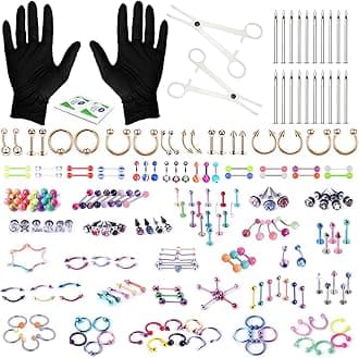 BodyJ4You 156PC Body Piercing Kit - 14G 16G 18G 20G - Belly Ring Nose Septum Tragus Ear Cartilage Industrial - Horseshoe Ring Hoop Barbell Stud Spike - Random Mix Jewelry