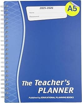 Educational Planning Books - The Teachers Planner 2025-26 | (A5, 8 Periods) | Page-a-Day & Undated, with Dedicated Pages for Year Planning, Exams, Marking, Contacts, and more - Blue (TP7-B)