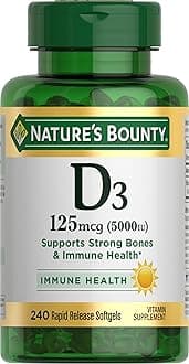 Nature's Bounty Vitamin D3 5000 IU Softgels, Rapid Release, Immune Support, Vitamin D Supplements, 240 Ct