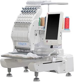 YEQIN MiNi YQ-1201 Computerized Embroidery Machine with 12 Needles, 1200SPM Max Speed, 10'' Touch Screen, 11.81''x7.87''" Embroidery Area, Commercial Embroidery Machine for Flat, Hat, T-shirt and more