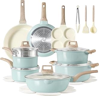 21-Piece Ceramic Pots and Pans Cookware Set, Non Stick Induction Cook Ware Kitchen Cooking Set Non-Toxic Health, PFAS Free