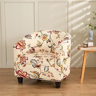 CAMZ Printed Club Chair Slipcover, 2 Piece Stretch Tub Chair Cover Barrel Chair Covers Washable Armchair Chair Slipcovers Aiti-Slip Furniture Protector (D)