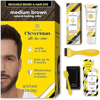 Reusable Hair & Beard Dye for Men – Medium Brown 5.13 | Up to 5 Uses, 7 Minutes | Natural Gray Coverage, No-Drip Cream with SkinArmour® – Cleverman
