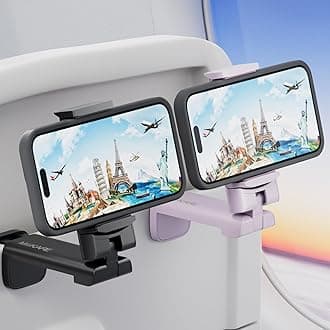 MiiKARE Travel Essentials Airplane Phone Holder, Universal Handsfree Phone Mount for Flying with 360 Degree Rotation, Travel Must Haves Phone Stand for Desk, Tray Table, Black&Purple